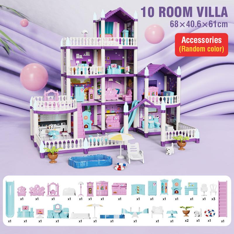 Diy Large Villa Doll House Set Play House Assemble Simulation Furniture Bedroom Kitchen Kids Educational Toys Girl Boys Gifts