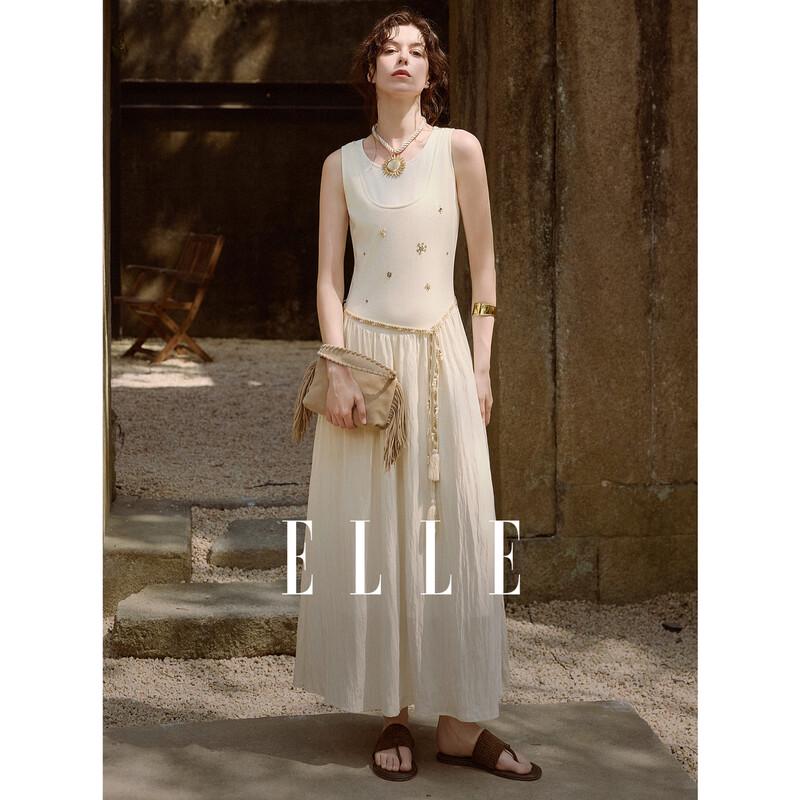 ELLE Women s Beaded Textured Sleeveless Midi Dress M