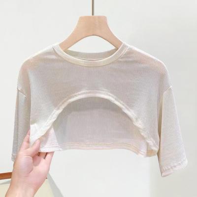 Sonnenschutz-Oberteile für Damen, kurzärmelig, Rundhalsausschnitt, einfarbig, dünn, Perspektiveneffekt, Pullover-Stil, lässige Oberteile