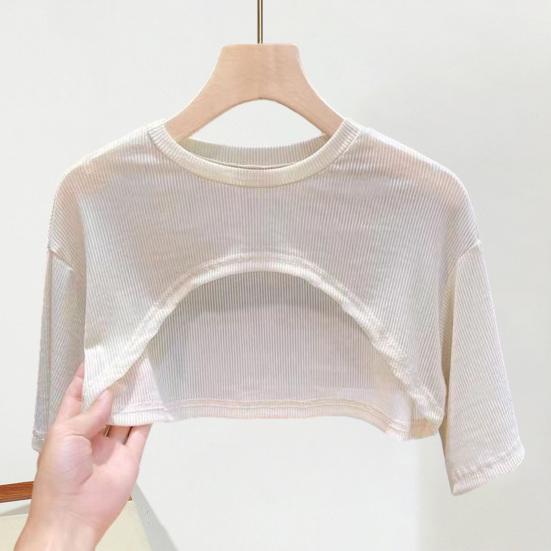 Sunscreen Tops Women Short Sleeve Round Neck Tee Shirt Solid Color Thin