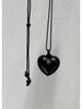 Retro Black Leather Heart Pendant Necklace - Korean Style