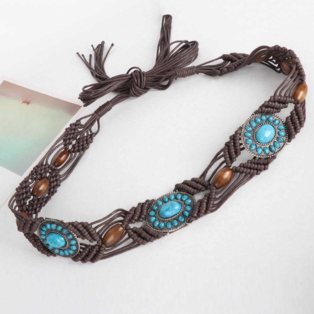 Metal Women Braided Belt Hand Woven Colourful Women's Belt Fashion Ethnic Bead Waistband  Skirt