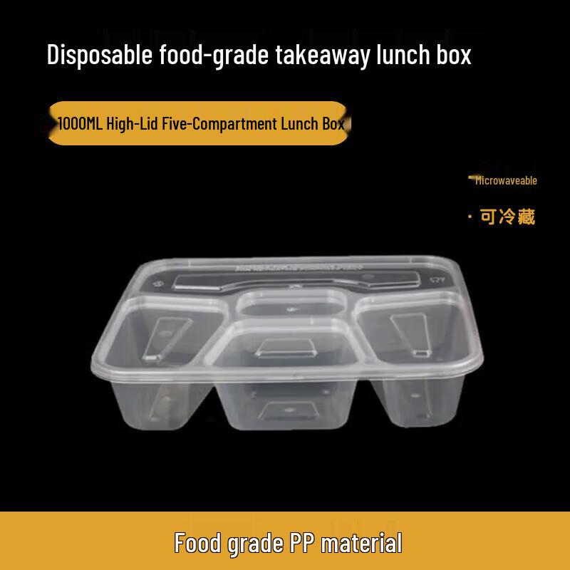 

Disposable Transparent 5-Compartment Food Containers with Lids