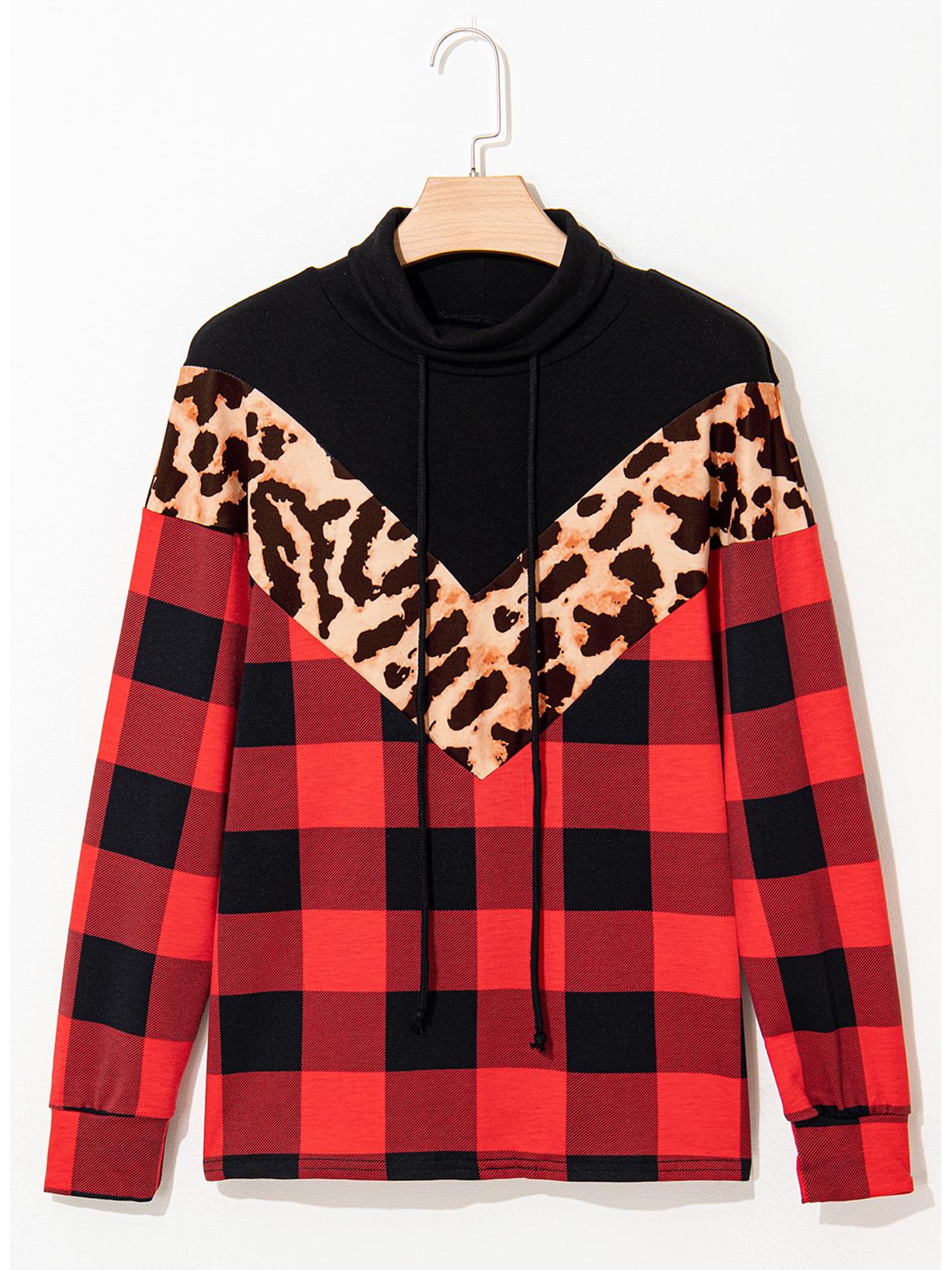 

Женский рождественский свитшот Shiying с леопардовым принтом и клеткой - Модный пуловер в европейском и американском стиле Medium красный