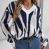 Color Print Loose Knitwear V Neck Cardigan Sweater Long Sleeve Vintage Autumn Winter Top