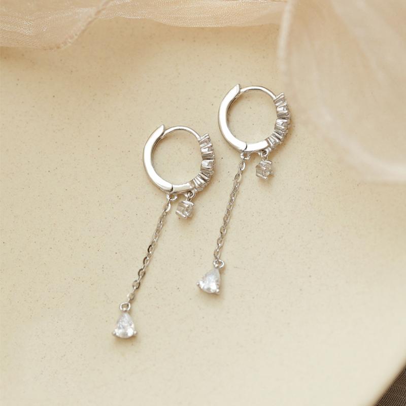 ANENJERY Zircon Hoop Earrings for Women Tassel Waterdrop CZ Earrings Jewelry Dropshipping