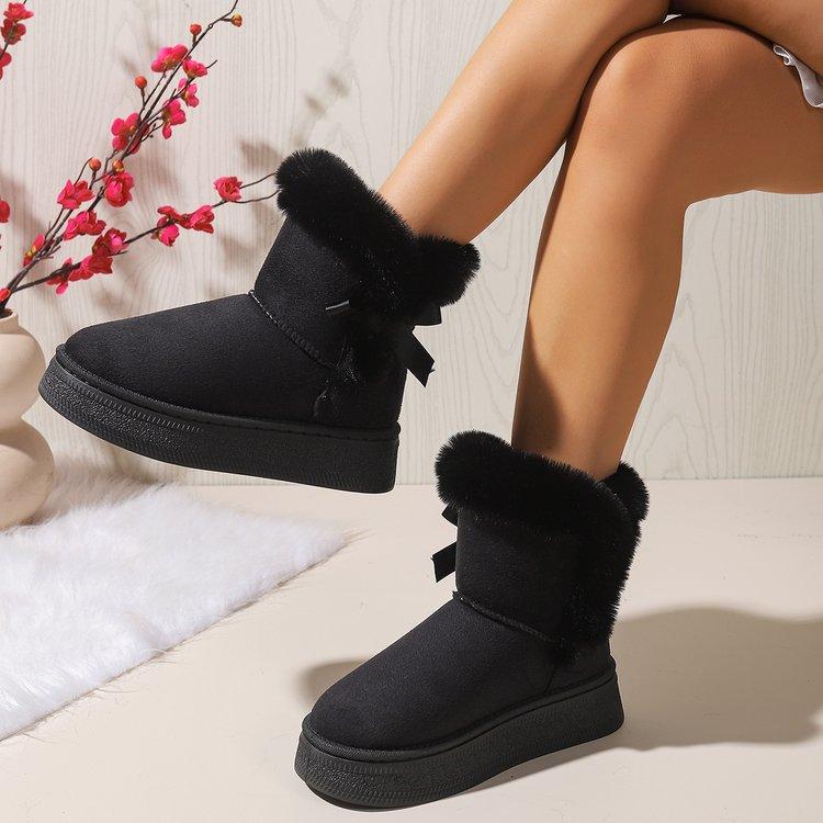 Women's Plus Size Frayed Edge Platform Snow Boots Winter Short Ankle Suede Warm Fleece Lined Cotton Boots