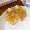 Silver Needle Pleated Round Chiffon Flower Fringed Earrings Seaside Vacation Style Temperament Earrings Niche High-end Earrings Women