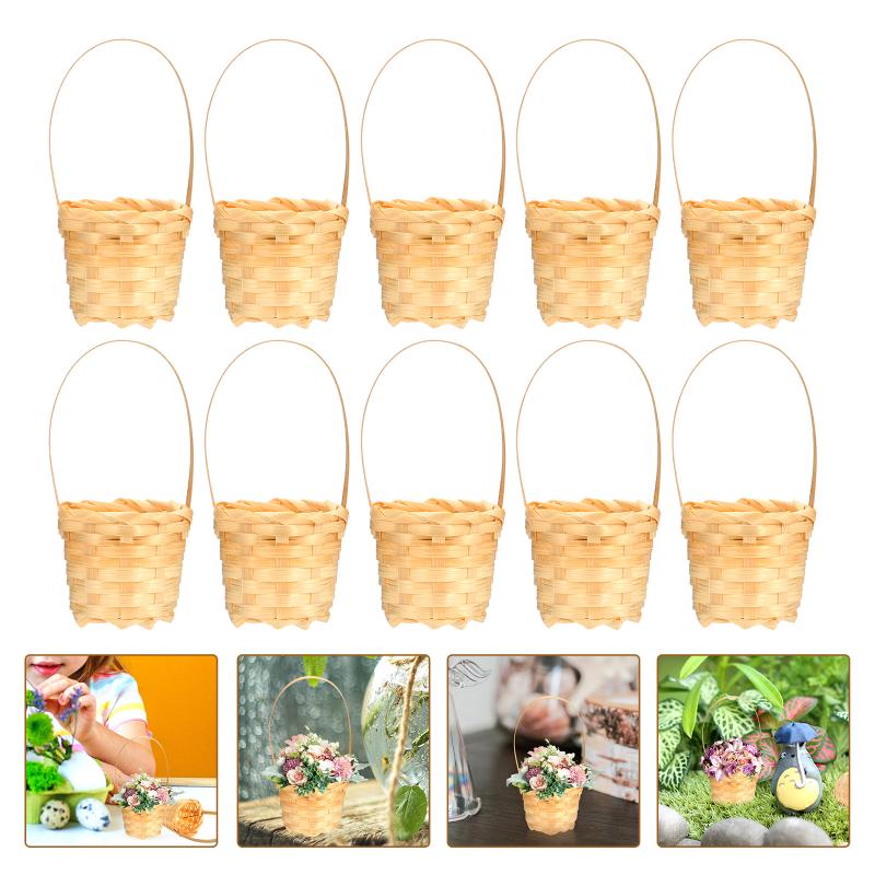 10Pcs Mini Wicker Baskets Bamboo Woven Storage Basket Gift Container for Wedding Party Table Decor Craft DIY Projects