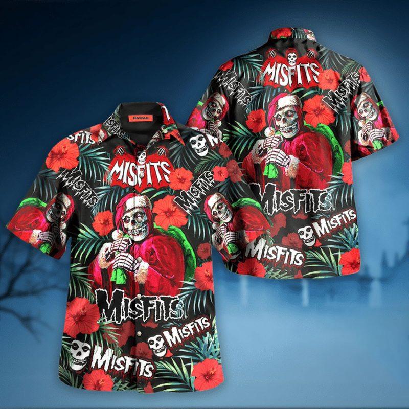 Новый! Гавайская рубашка Misfits Santa Skulls 2025 Подарок Фанату 1F2310 Унисекс Футболка S
