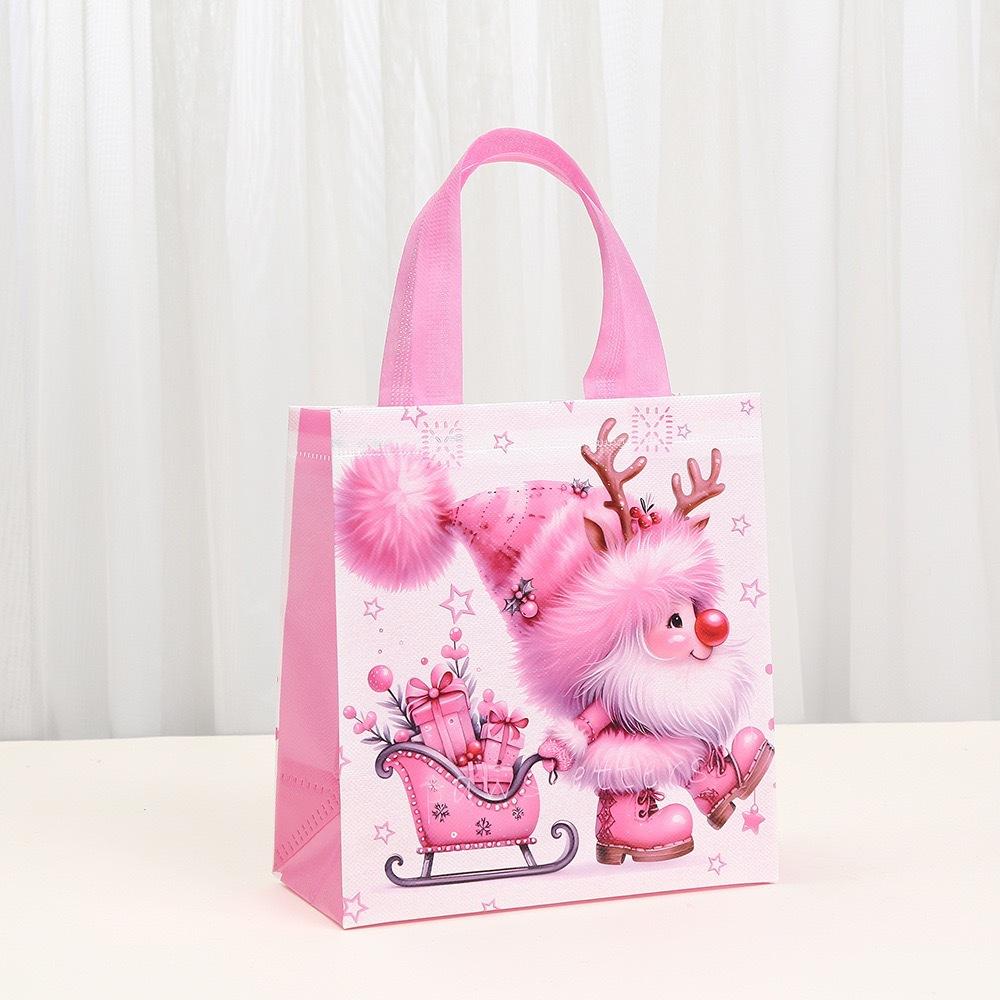 Pink Christmas Gift Bag Festive Xmas Gift Packaging Bag Cute Christmas Tote Waterproof Non-Woven Tote Bag For Christmas Birthday