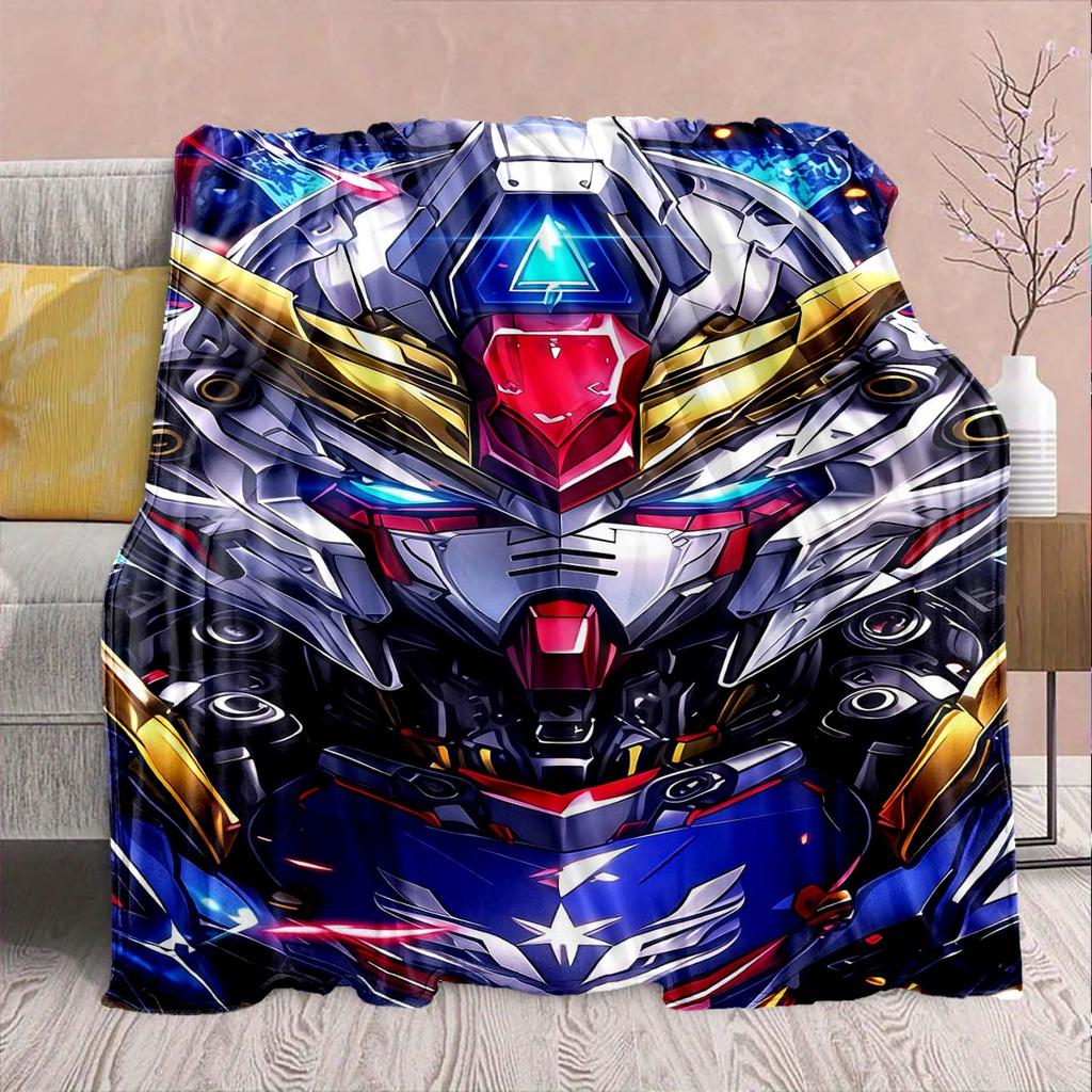 Gundam Anime Flannel Blanket - Soft Warm Perfect for Sofa, Bedding Camping Travel Office Home Decor -QJY