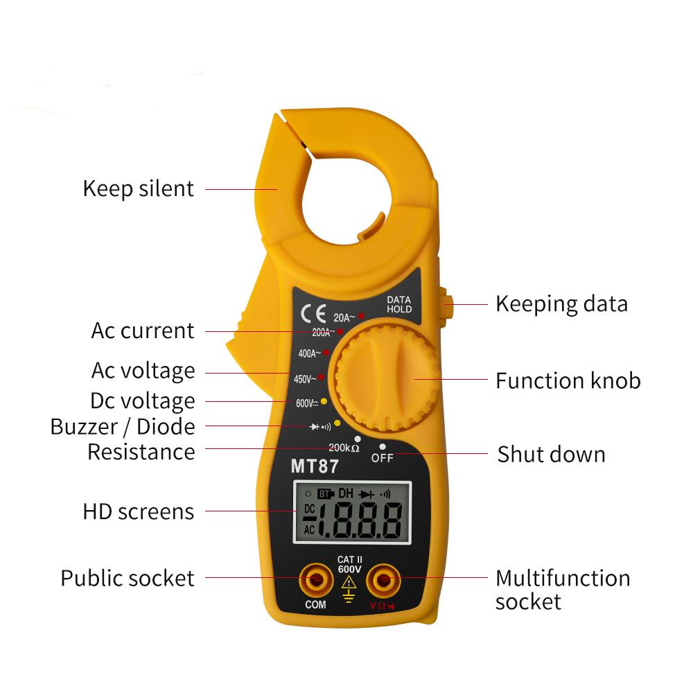2024 Professional Portable Mt87 Digital Clamp Meter Multimeter Dc Ac Voltage Current Tongs Resistance Amp Ohm Tester Electronic