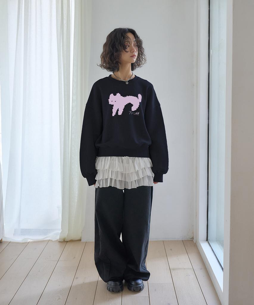 THE GREEN LAB Lovely Cat Crop Sweatshirt [Navy]