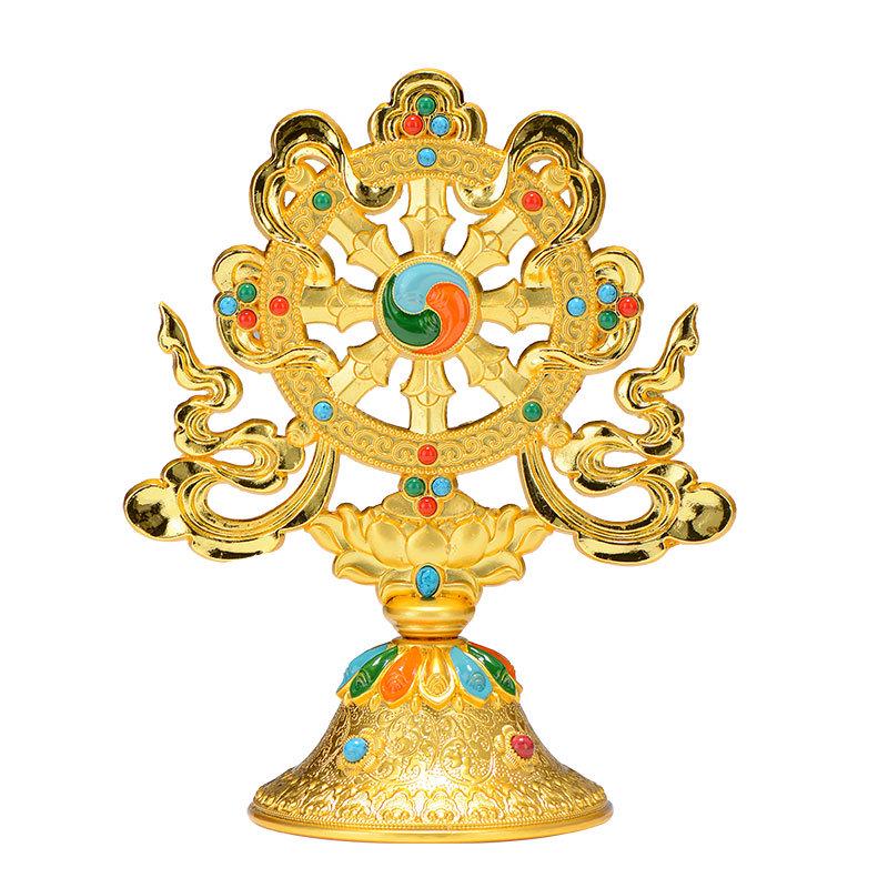 Tibetan Auspicious Symbols: Eight Treasures Golden Wheel Ornament for Home Altar Decoration
