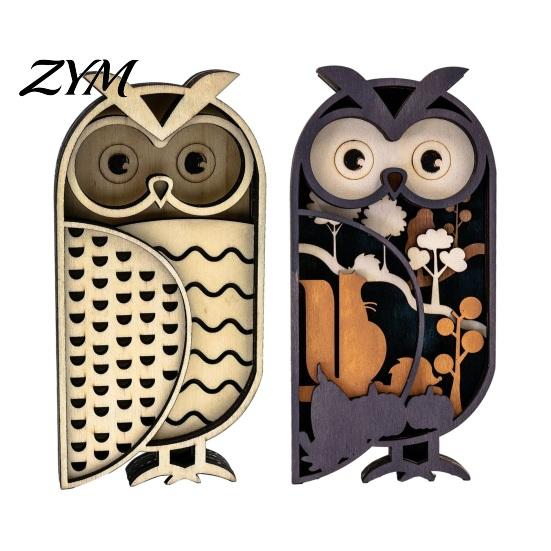 Hollow Carved Wood Art Crafts Multi Layer Wooden Owl Figurine, 3D Layered Crafts, Creative Exquisite for Living Room Carving Animal Ornaments