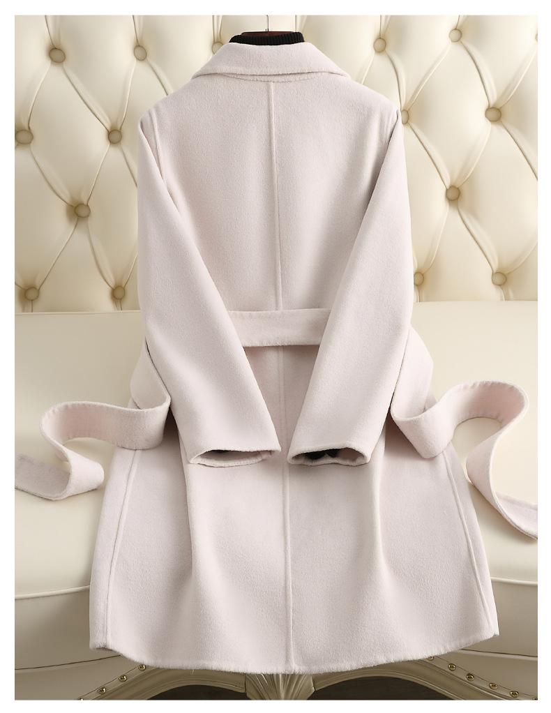 2024 Autumn/Winter Double-Faced Cashmere Women's Mid-Length Slim Wool Coat for Petites