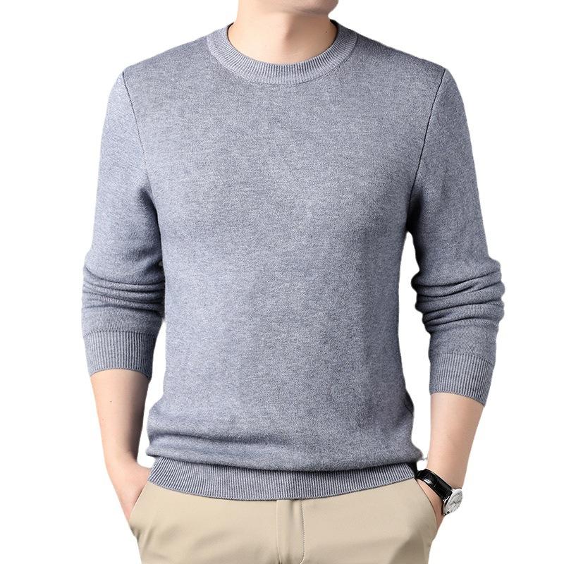 Spring and Autumn Men's Large Size Round Neck Solid Color Casual Sweater