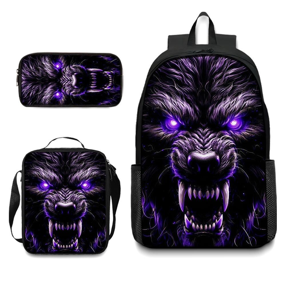 Skull Student Backpack Set Fashion Double Shoulder Bag Crossbody Bag Pencil Case Trendy Accessories Multifunctional School Bag