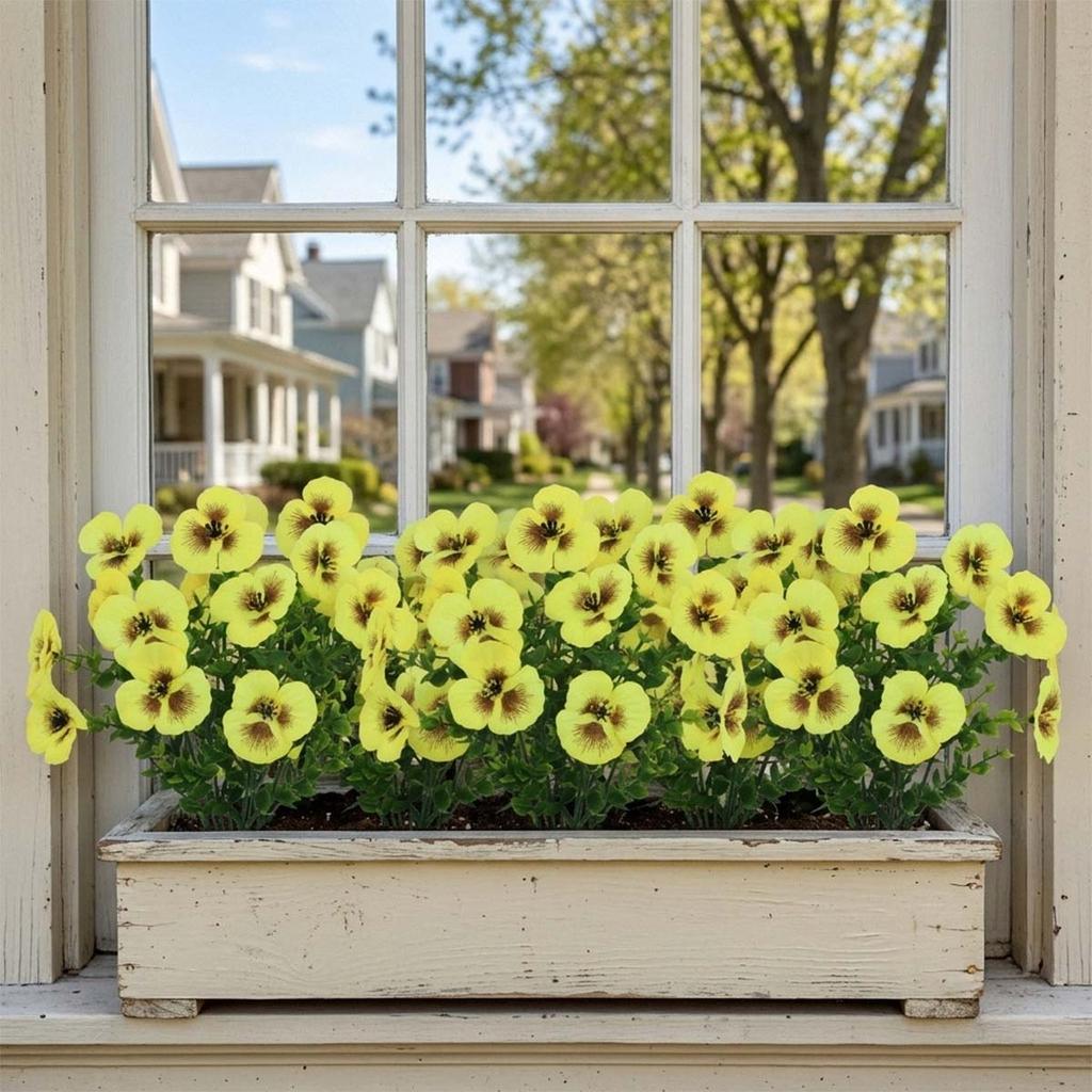 4PCS UV Resistant Artificial Silk Pansy Flowers Outdoor Spring Flowers Pansies Wildflower Plants Faux Impatiens White