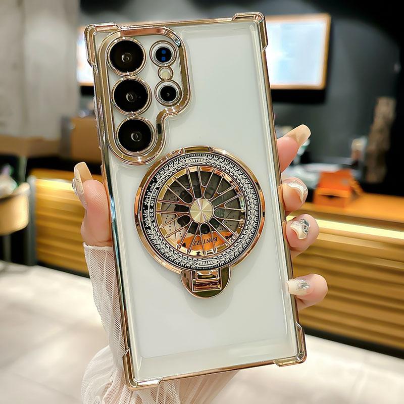

Plating Rotating Gyro Bracket Phone Cases For Samsung S26 Ultra S25 Plus S23 S22 S21 S24 FE For Magsafe Airbag Shockproof Cover S26 Ultra