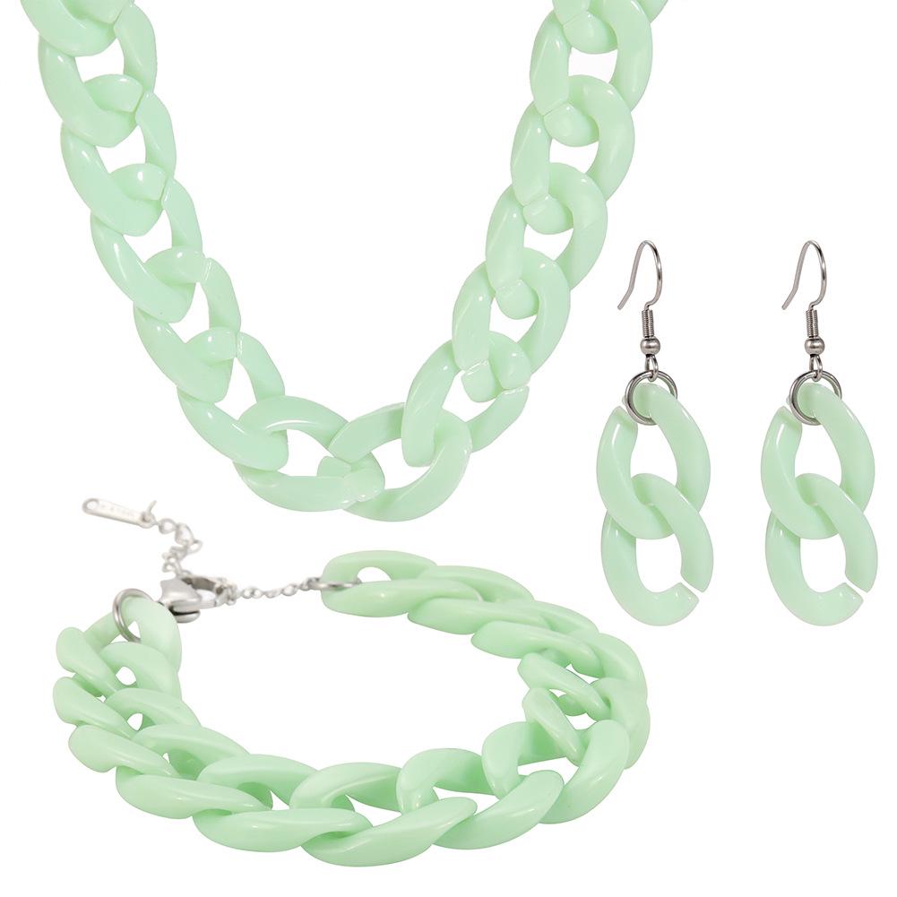 Acrylic Colorful Chain Set: Bracelet, Necklace, Earrings, Women's Shoulder Strap - European & American Hip Hop Style.