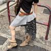 Spring/Summer Women's Low-Waist Plaid & Floral Patchwork Irregular Hem Skirt