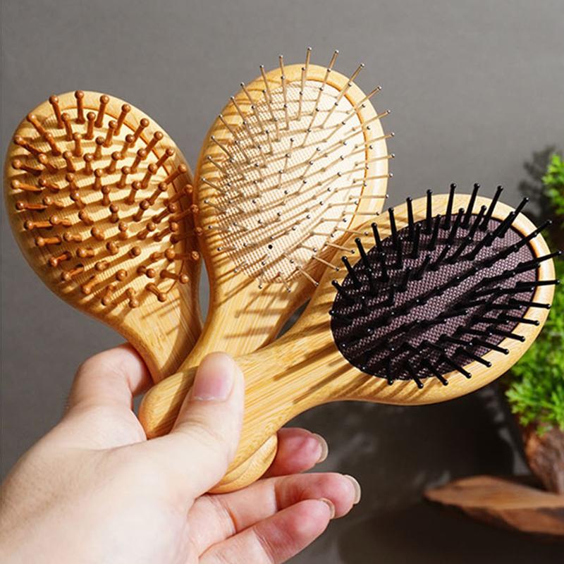 Mini Hair Comb Eco-Friendly Wooden Portable Air Cushion Cute Airbag Anti Static Wide Round Head Tooth Massage Combs Hair Brush