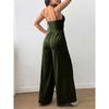 Women's Halterneck Suspender Pleated Waist Backless Jumpsuit