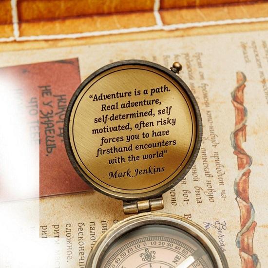 Brass Pocket Compass with Leather Case Engravable Nautical Gift