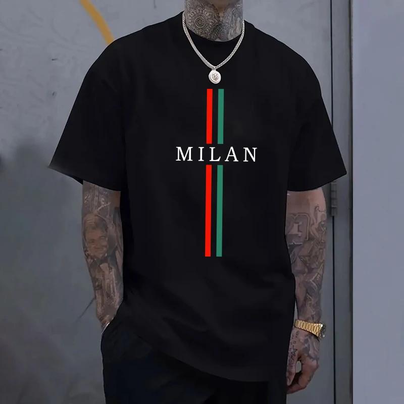 

2025 Milan Fashion Mens Cotton Tshirt Spring Summer Daily Casual Fashion Round Neck Top Male Home Outdoor Comfort Soft Tees 4XL