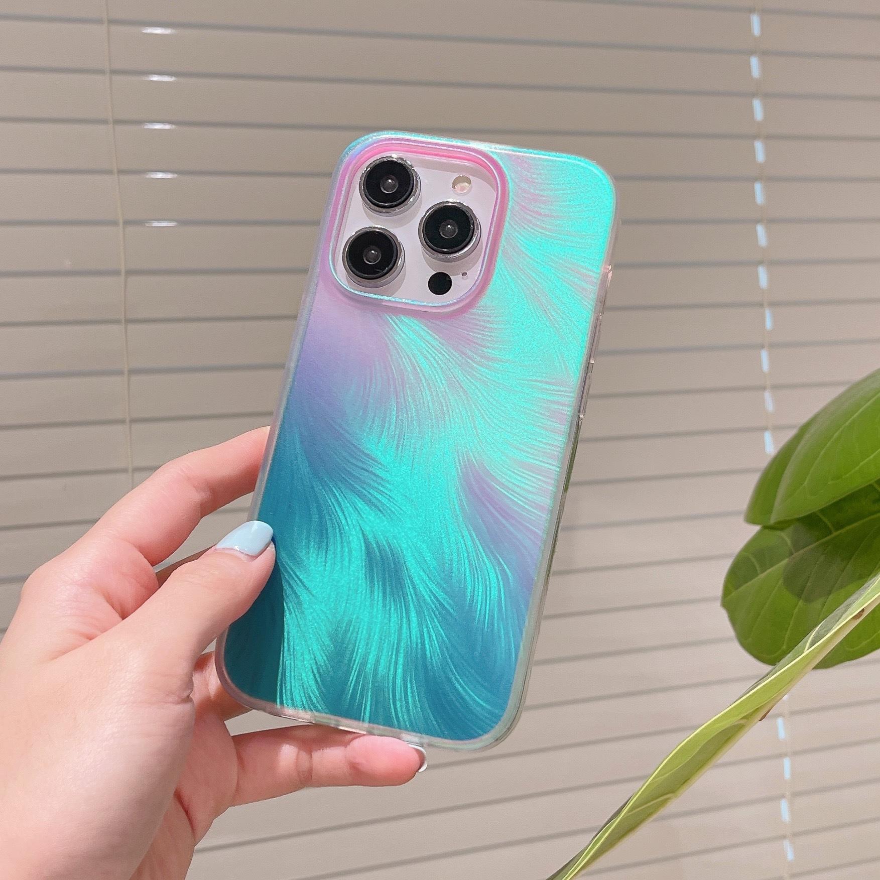 

Лазерный Градиентный Красочный Матовый Чехол-Перо Подходит для Телефона IPhone14ProMax Apple 15 Хамелеон 13 Женский iPhone12proMax