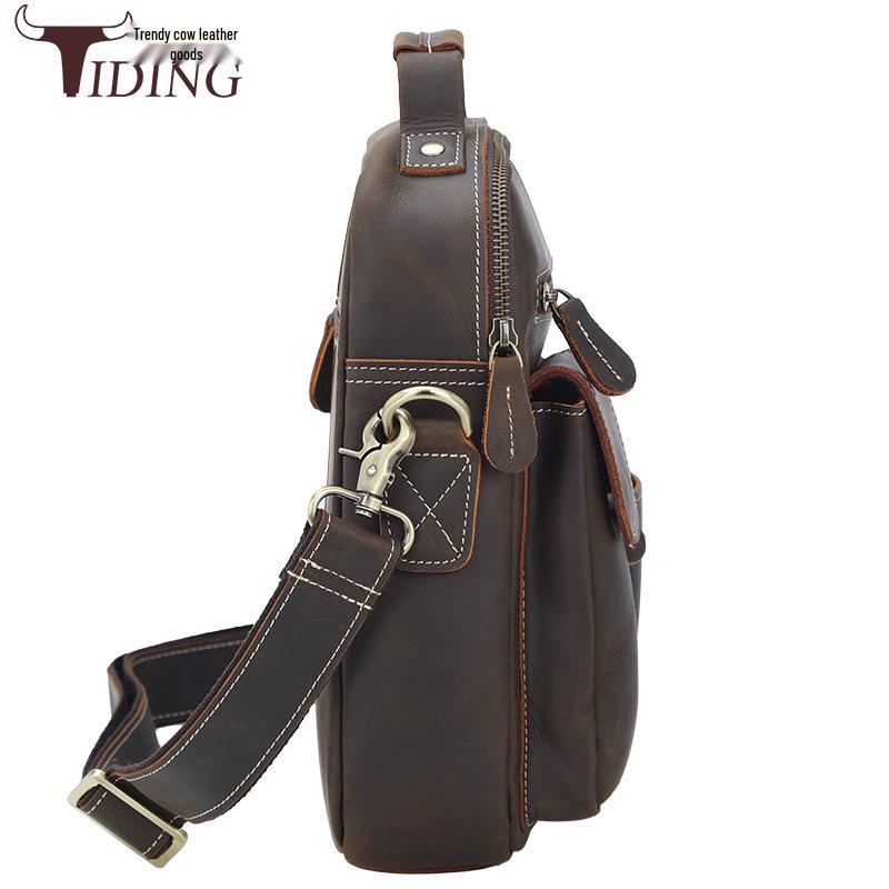Tide Cow Men's Vintage Crazy Horse Leather Crossbody Messenger Bag
