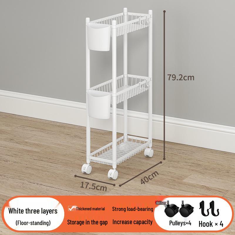 Multi-layer Bathroom Shelf with Wheels - Narrow Gap Storage Trolley