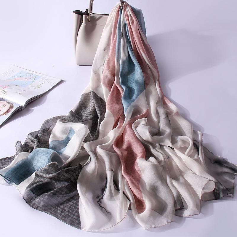 Autumn 100% Silk Long Neck Scarf Women Hangzhou Silk Shawls Wrap Printed Foulard Femme Bufanda Luxury Large Headscarf 110X190CM