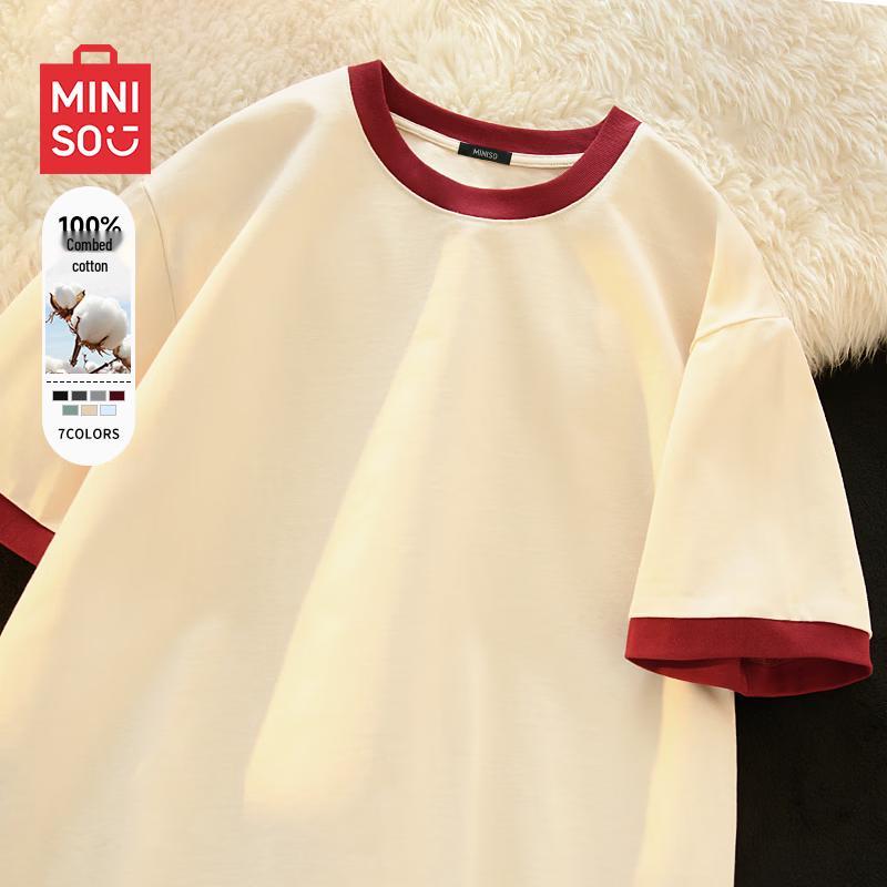 MINISO Men s American Retro Colorblock Loose Short Sleeve T-Shirt L