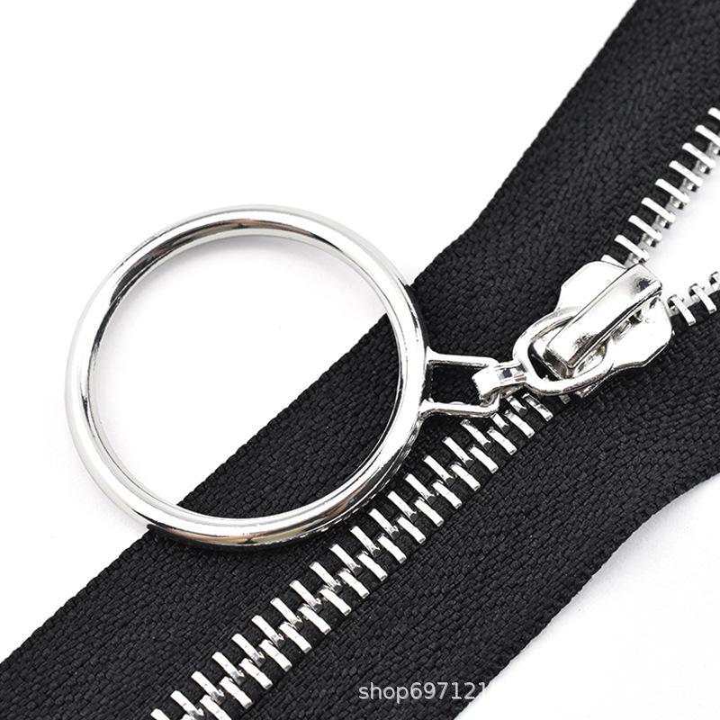 No. 5 Copper Zipper with Silver Teeth and Large Ring Pull for Leather Pants, Skirts, and Luggage, 20-40cm