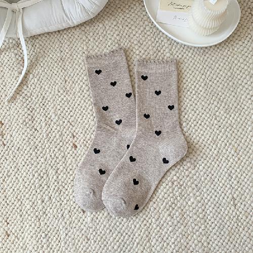 

Heart Print Women Socks Korean Fashion Cotton Knitted Black White Gray Long Socks JK Japanese Style Lolita Kawaii Ruffle Socks One Size белый