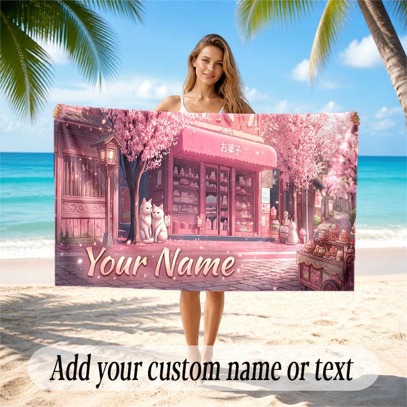 Floral Garden Theme Soft Beach Towel Personalized Custom Name Text Towel Portable for Beach Pool Travel