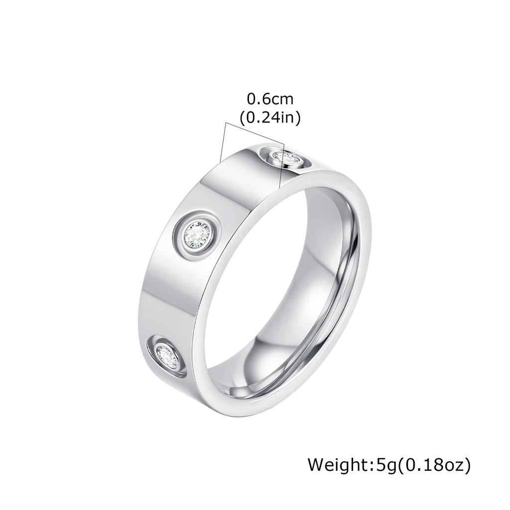 4mm 6mm Luxury Cubic Zircon Stainless Steel Ring for Women Men, Gold Plated Chunky Waterproof Finger Jewelry for Lover Size 5-12