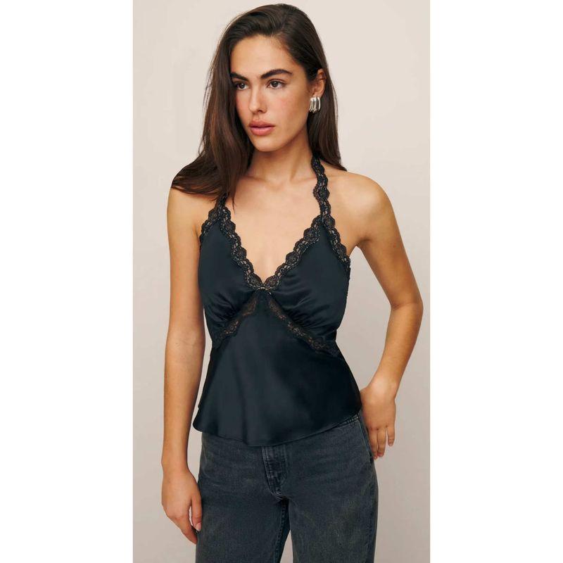 Za Autumn New Arrivals Women's Clothing Zr European and American Style Lace Halter V-Neck Double-Sided Satin Short Backless Camisole Top