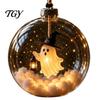 Spooky Pumpkin Ball Decor Halloween Clear Hanging Decoration, Glowing Sphere Ornament with Skeleton, Transparent Pumpkin, Spider Web, Black Cat Decor,