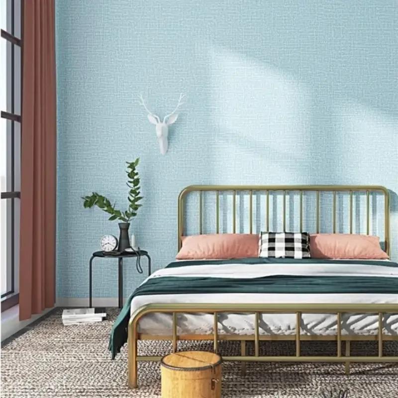 10 Meter 3D Linen Self-adhesive  PVC Solid Color Thickened Waterproof Background Wall Linen Flat Design Decor Wall Sticker