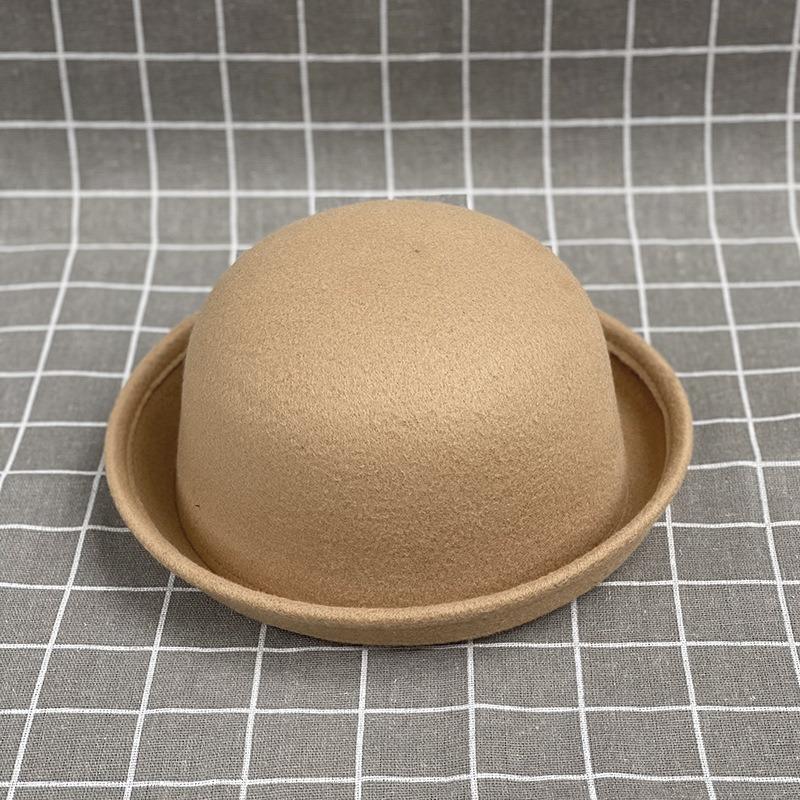 Curled Dome Woolen Top Hat Female Parent-Child Small Pot Hat Male And Female Baby Hat British Retro Bucket Hat