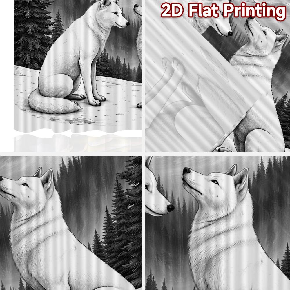 2D FLAT PRINTING 2pcs Curtains (Without Rod) Two Wolves In Mountains Popular Popular Curtain Semi-Sheer Curtains Crescent Moon