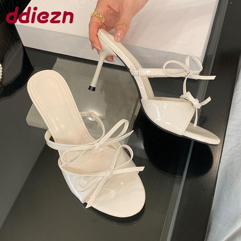 Fashion Fashion Butterfly-Knot Ladies Heels Pumps Slides Shoes Spring Summer Round Toe Elegant Women High Heels Shoes Female Sandals