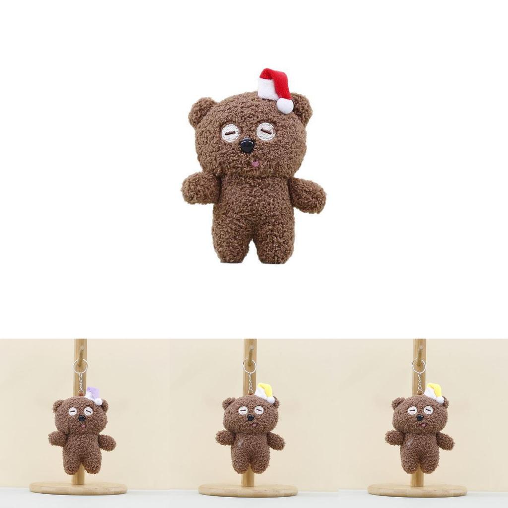 Cute Bear Plush Toy Keychain With Christmas Hat For Kids Room Decor