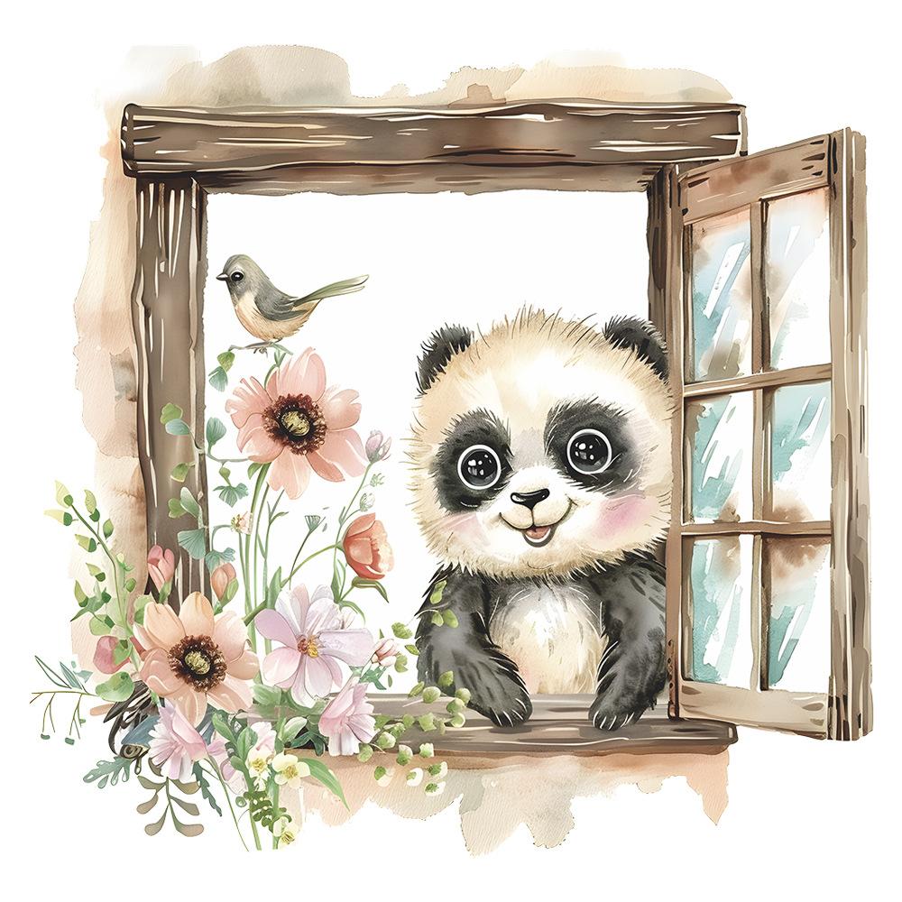Fun-b54 False Window Panda Children's Room Kindergarten Home Background Landscaping Wall Sticker
