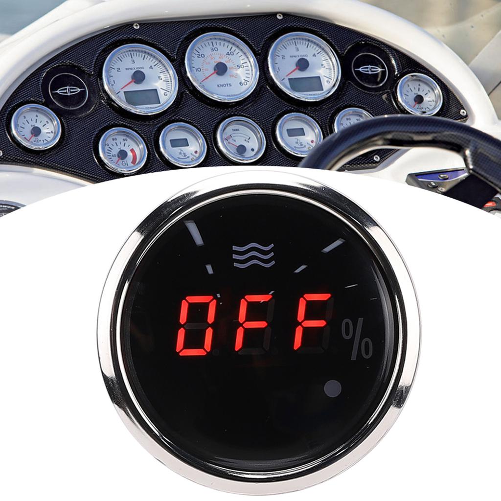 52mm 2palcový digitální ukazatel hladiny vody Vodotěsný LED měřič proti zamlžování s chytrým alarmem pro Auto Lodě(Černý ciferník 24033Ohm )