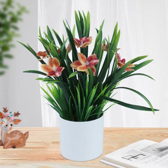 1 Set Artificial Potted Plant DIY Anti-fall Plastic Eye-catching Fake Orchid Flower for Office
